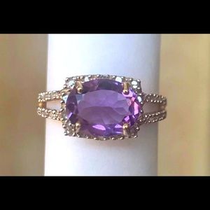 10k Solid Gold Amethyst and diamond ring